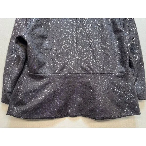 Robert Louise Women's Open Front Cardigan Sequin Blazer Long Sleeve Size L Gray - Picture 10 of 11